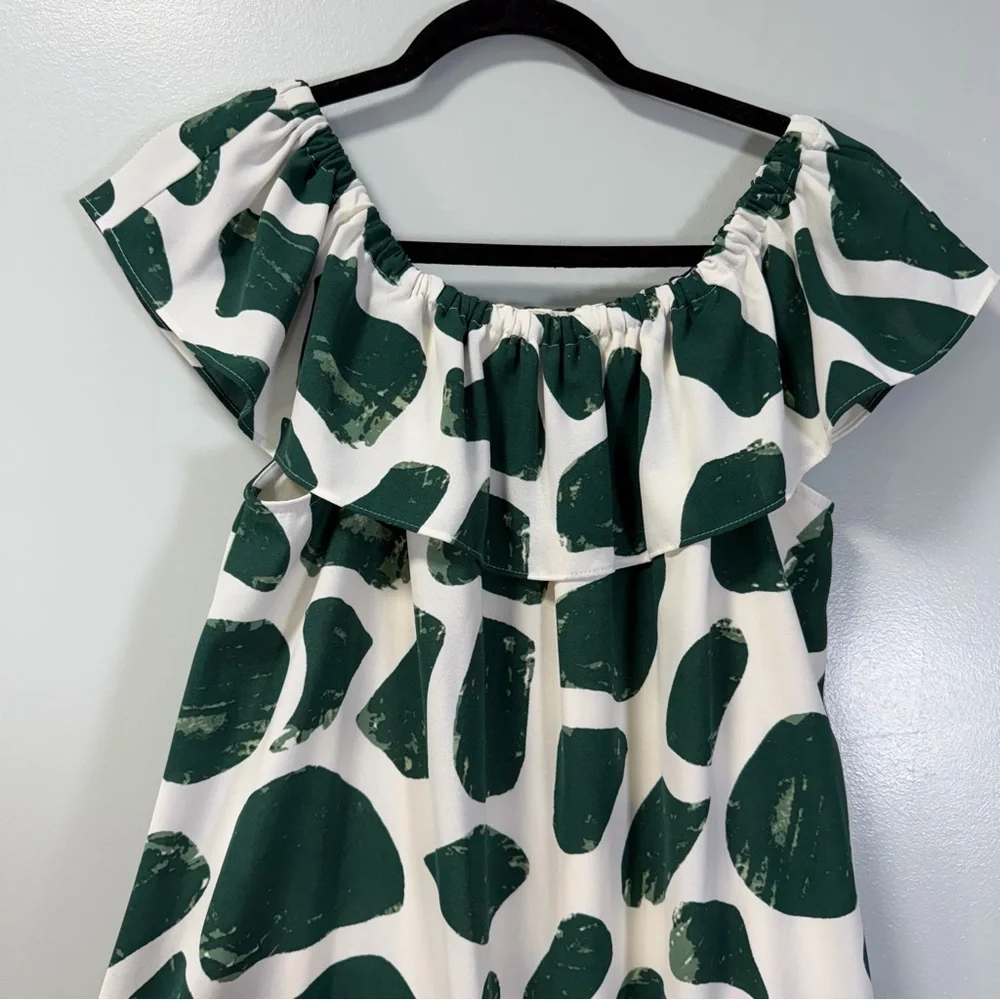 Nine West‎ Green and White Spotted Off-Shoulder Dress Size Medium
